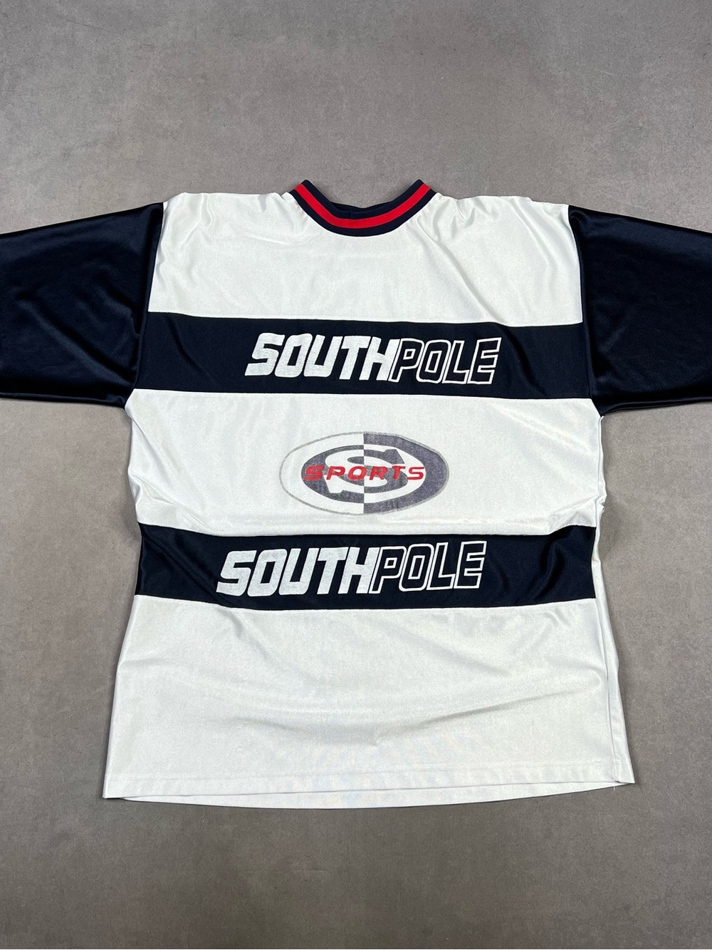 Southpole Navy Blue and White Logo Crew Neck Top